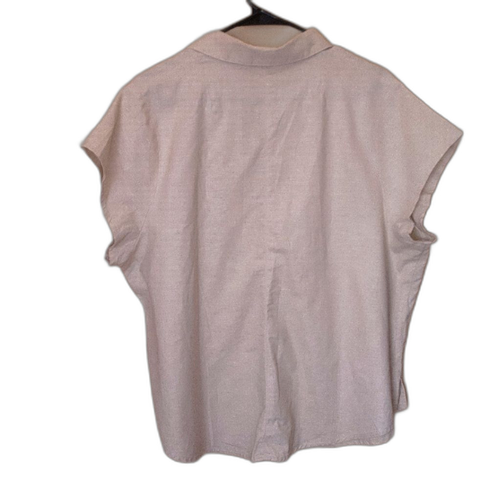 Embroidered One Size Beige Linen Collar Short Sleeve Top - Picture 2 of 2